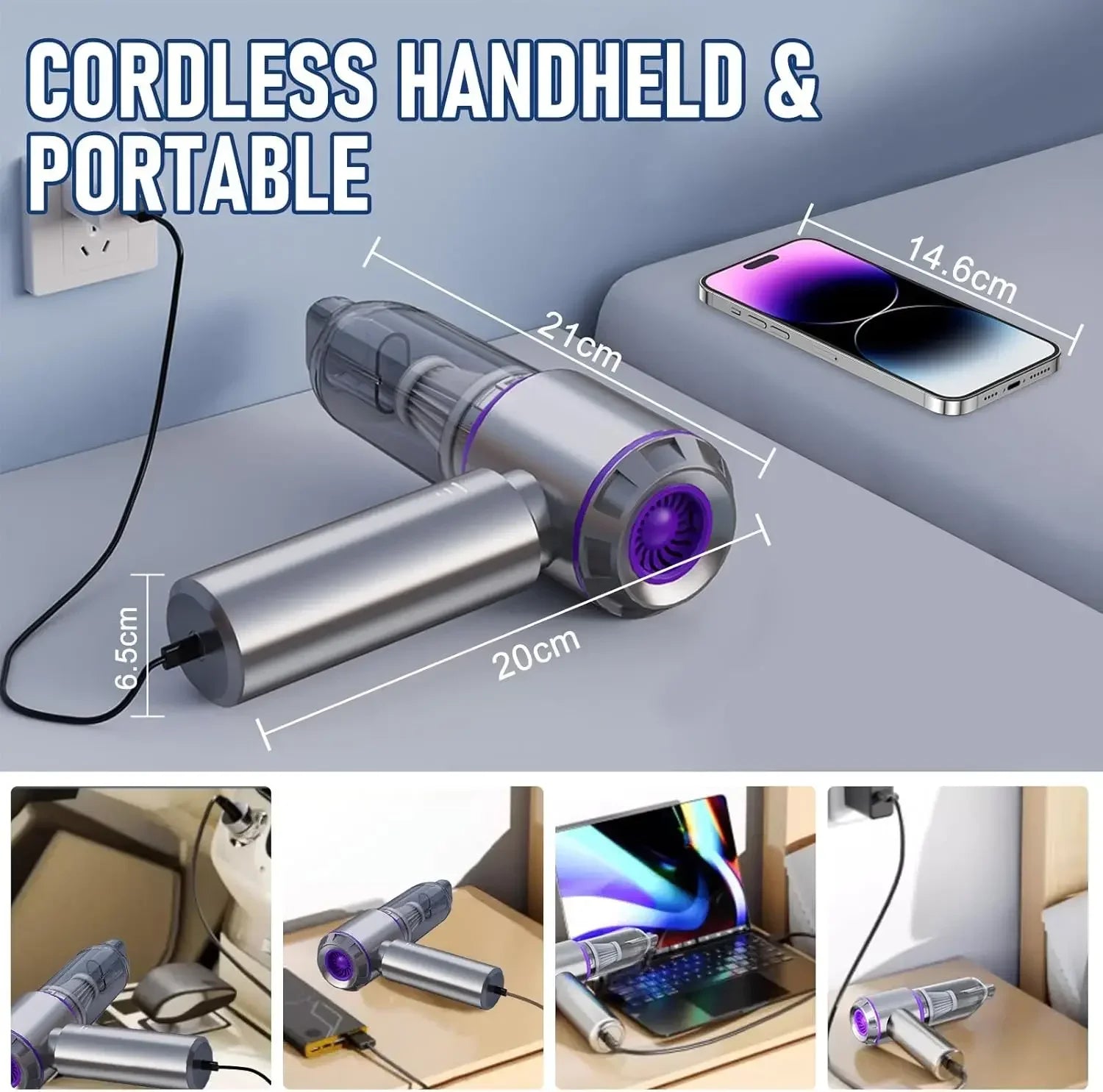 CENRR 98000PA Auto Staubsauger – Portable Cordless Vacuum Cleaner, 20000PA High Power, kabellos & kompakt